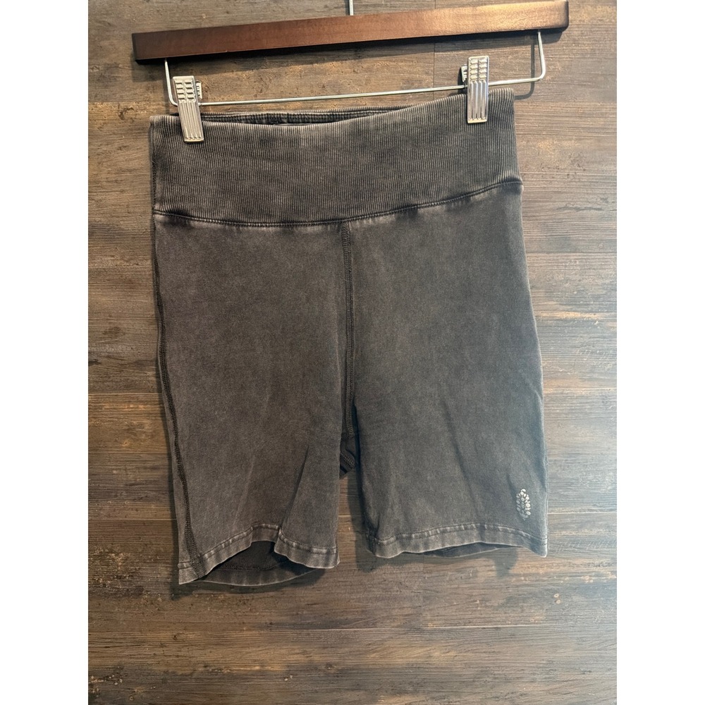 Free People Movement Biker Shorts Black Acid Wash Ribbed High Waist Small